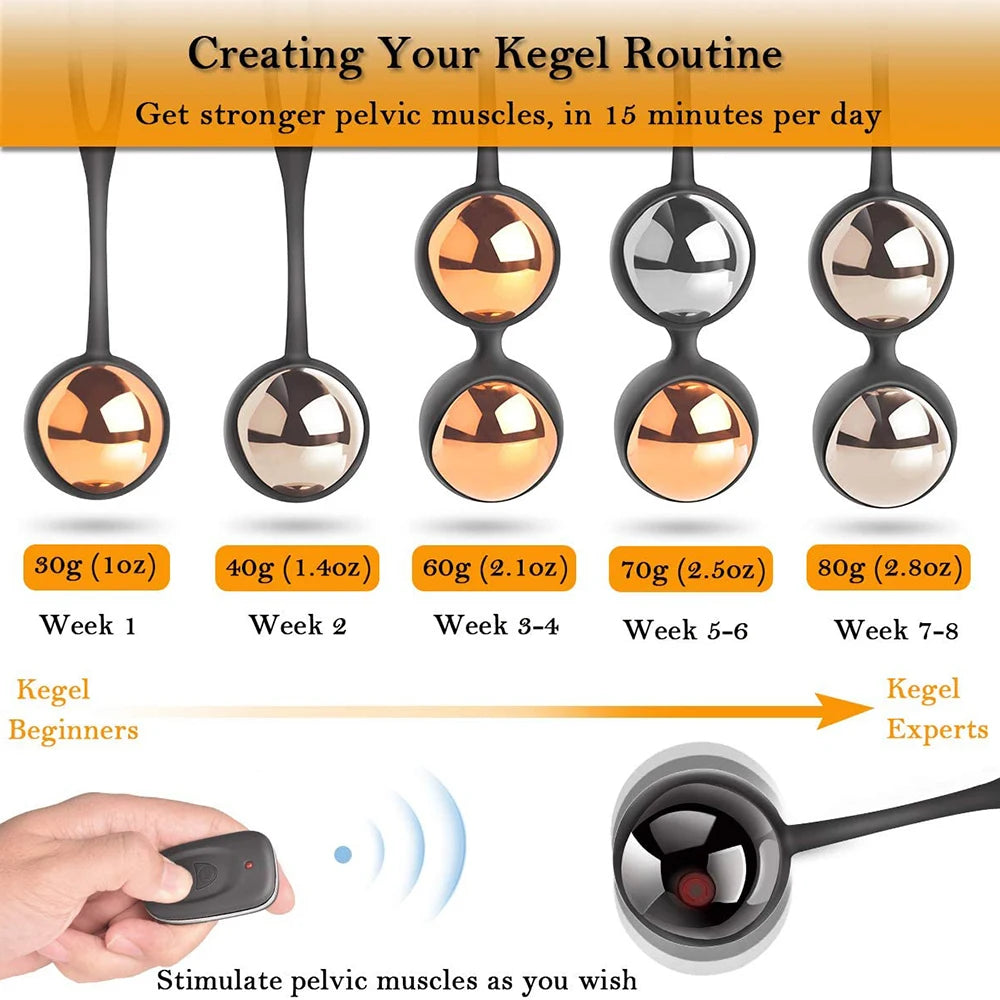 Wireless vibrating egg with Kegel balls, designed for vaginal tightening and exercise, enhancing female pleasure