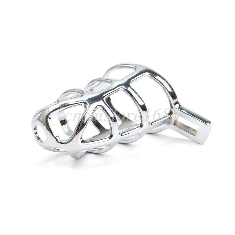 Metal chastity cage with adjustable rope ring and auxiliary belt, designed for bondage SM play and male chastity