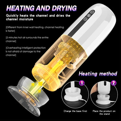 Automatic telescopic male masturbator cup with strong sucking and thrusting features, designed for enhanced male pleasure.