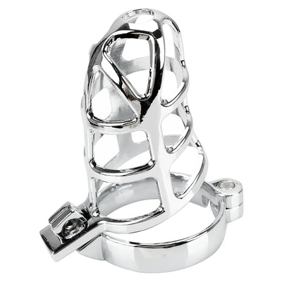 Metal chastity cage with adjustable rope ring and auxiliary belt, designed for bondage SM play and male chastity