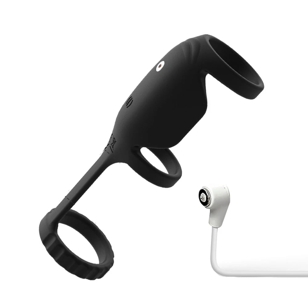 Male penis ring vibrator with ejaculation locking feature, vibrating scrotal ball stretcher for enhanced pleasure, ideal for couples