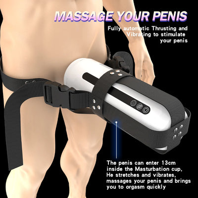 Automatic telescopic male masturbator cup with strong sucking and thrusting features, designed for enhanced male pleasure.