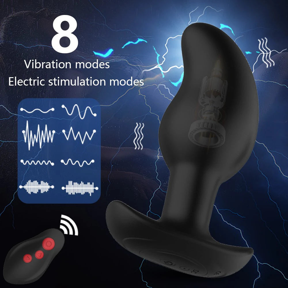 Electric shock massager with wireless control, featuring a huge dildo vibrator and big butt plug for men and women
