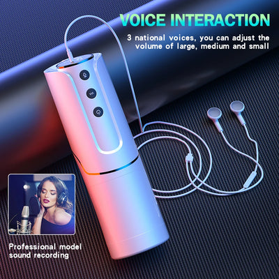 Automatic telescopic male masturbator cup with strong sucking and thrusting features, designed for enhanced male pleasure.