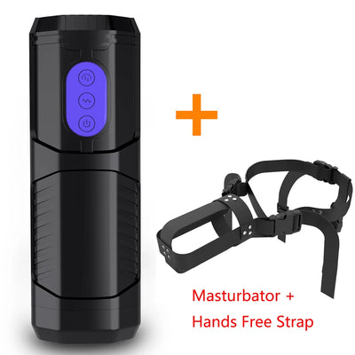 Automatic telescopic male masturbator cup with strong sucking and thrusting features, designed for enhanced male pleasure.