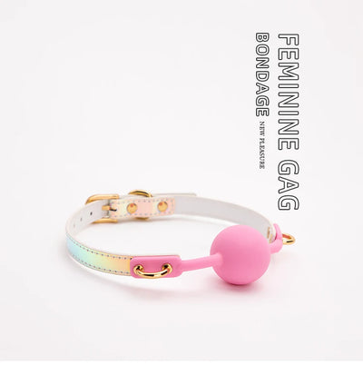 Soft silicone ball gag with leather band, designed for oral fixation, role play, and BDSM fun for couples and women